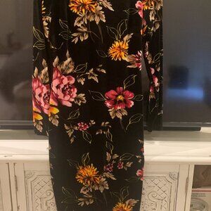 NWOT VENUS VELVET FLORAL MID-CALF DRESS MOCK TURTLENECK Sz SMALL